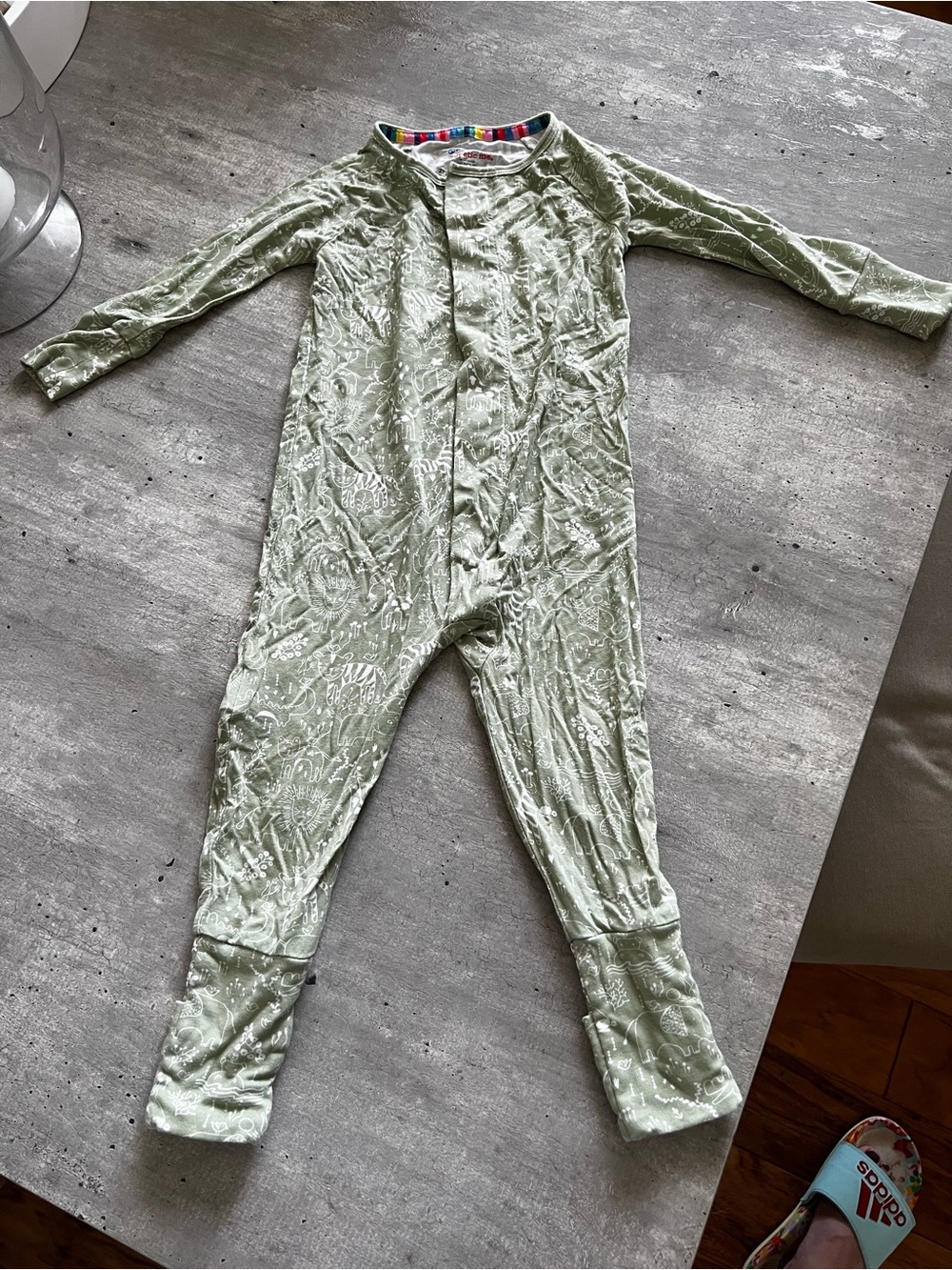 Magnetic Me Sage Green Kids One-Piece Footie with White Print